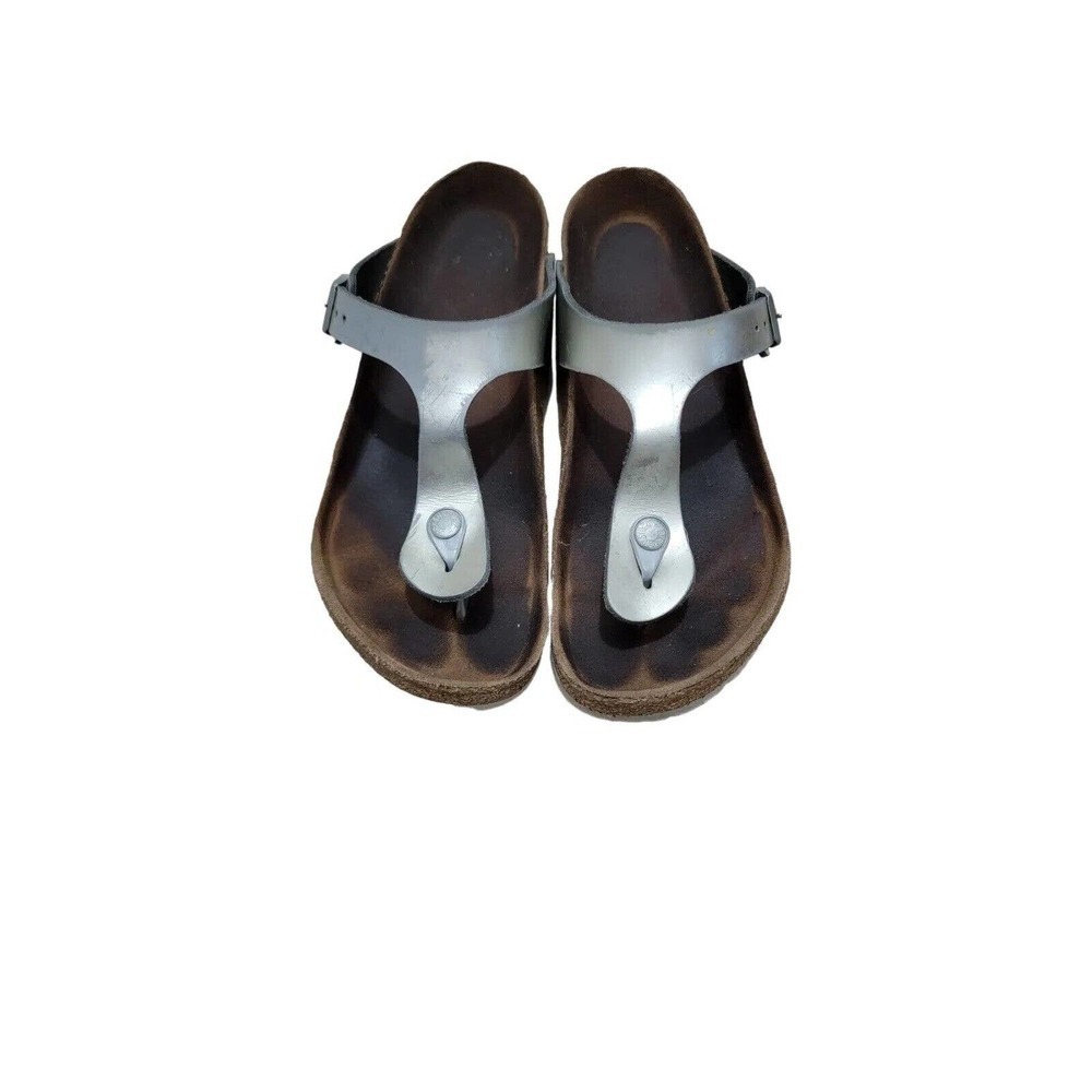 Birkenstock Womens Gizeh Sandals Metallic Silver Slip On Size 9